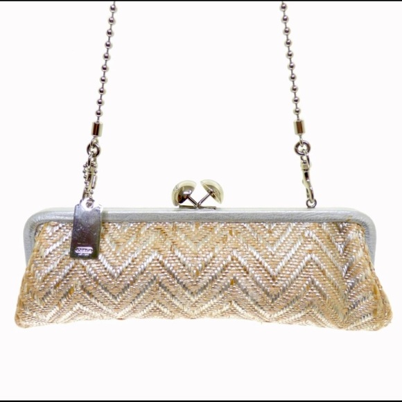 Coach Handbags - COACH | Amanda Darcy Silver Straw Clutch Bag